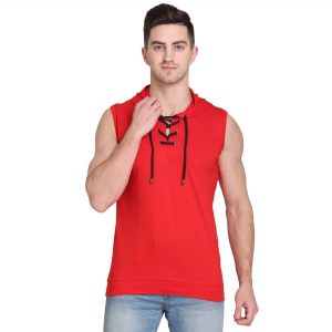 Solid Men Hooded Neck Red T-Shirt