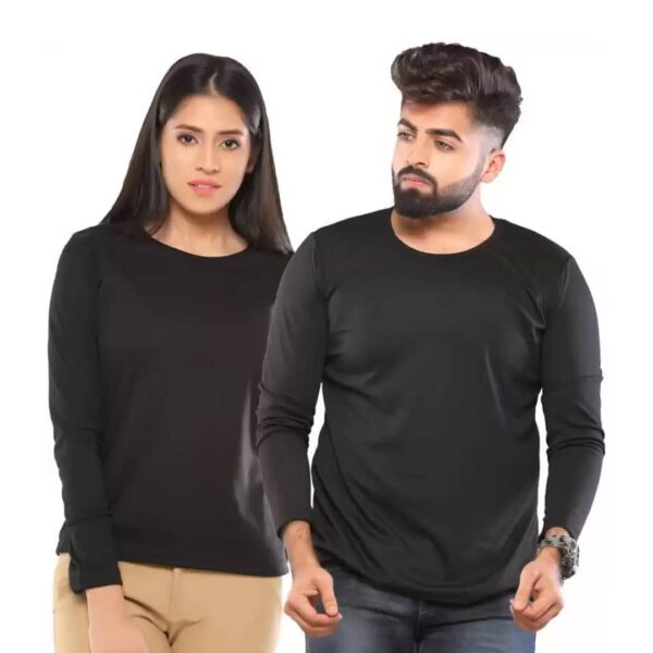 Couple Round Neck Full Sleeve Black Color T-Shirt