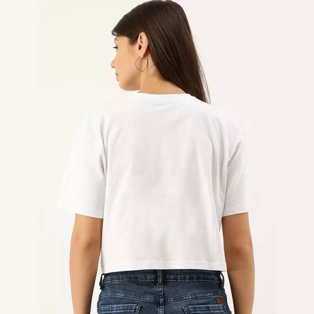 Solid Women Round Neck White Crop T-Shirt