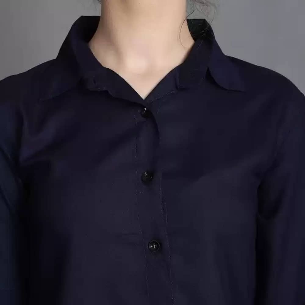 Women Regular Fit Spread Collar Formal Navy Blue Shirt