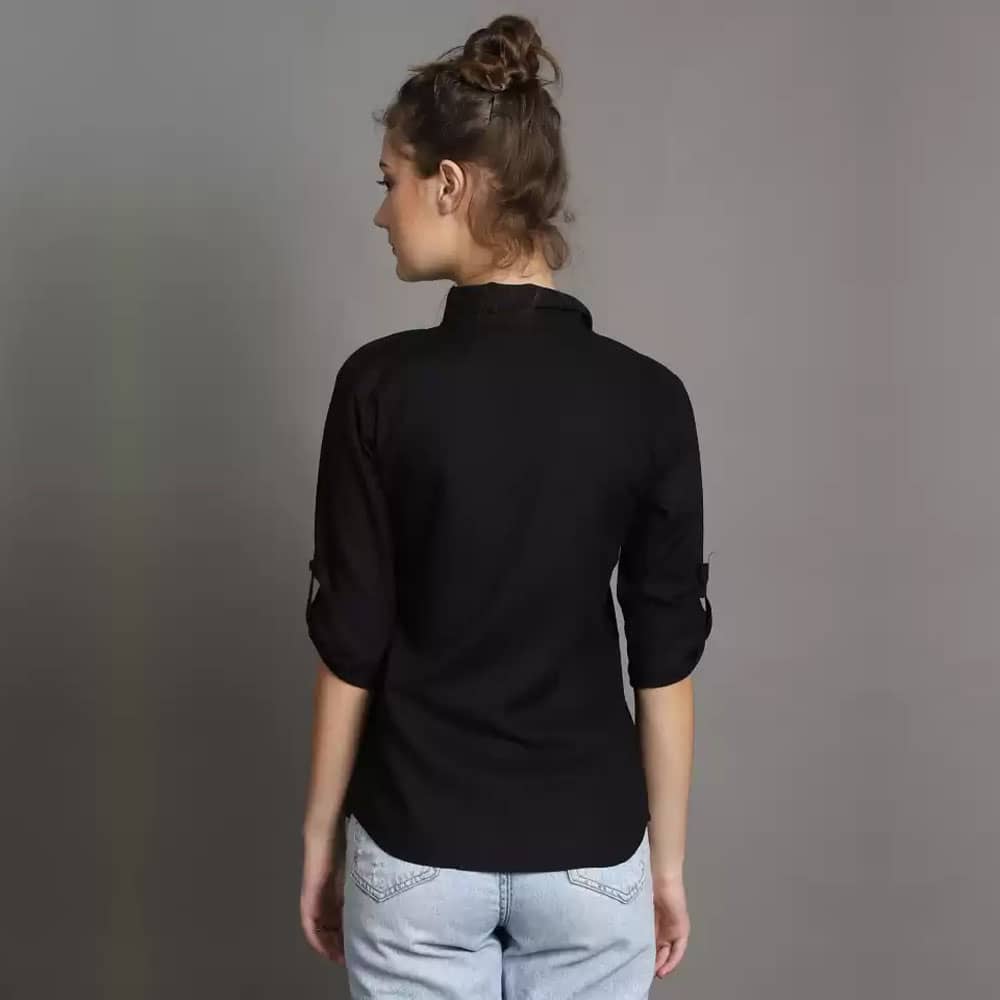 Women Regular Fit Spread Collar Formal Black Shirt